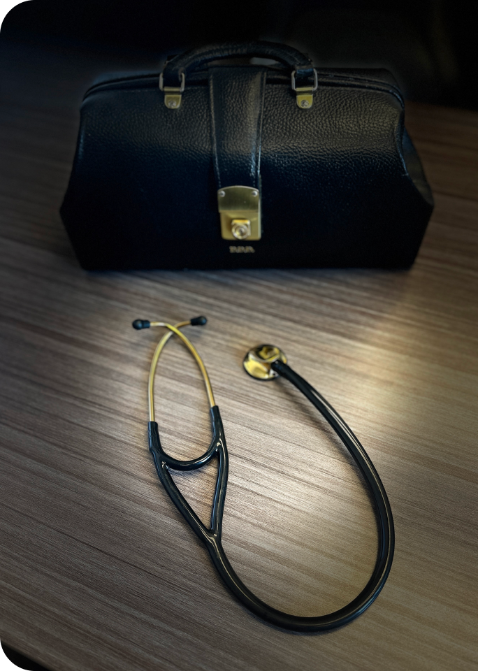 Classic black leather medical bag with stethoscope representing healthcare providers
